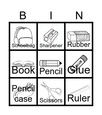 School supplies Bingo Card