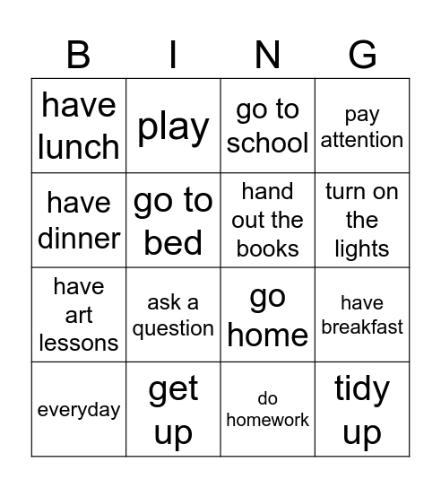 Daily routines Bingo Card