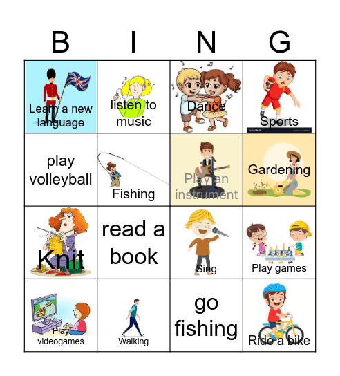 Free time activities Bingo Card