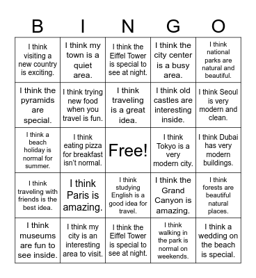 I think ______ Bingo Card