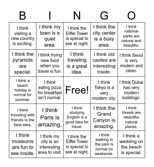 I think ______ Bingo Card