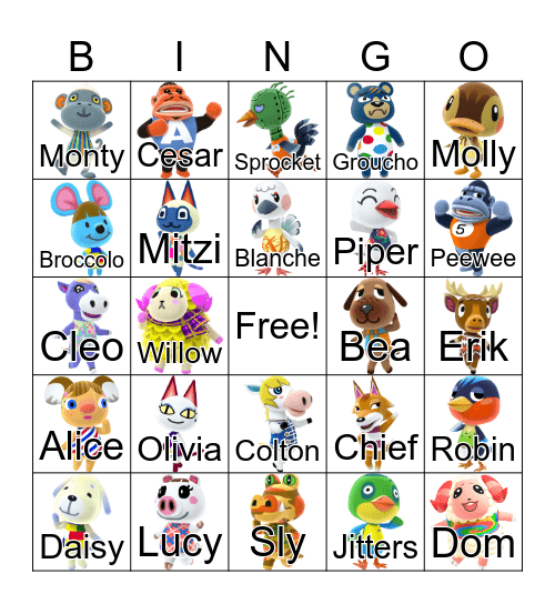 Animal Crossing Bingo Card