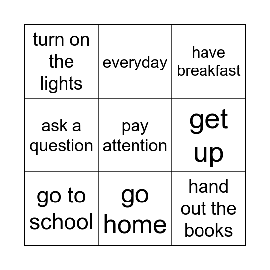 Daily routines and actions Bingo Card