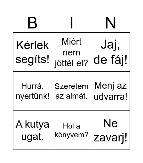 Mondatok Bingo Card