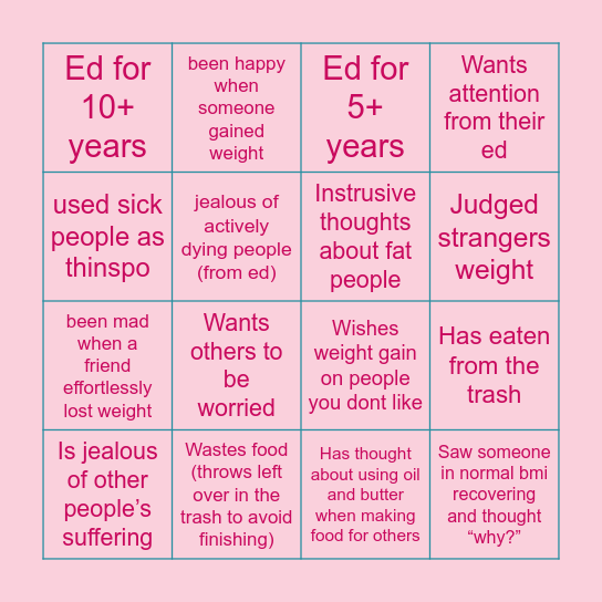 Worst side of ED’s bingo Card