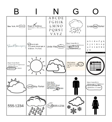 Personal Information + Weather BINGO Card