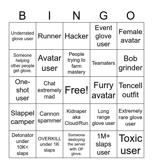 Slap Battles Bingo Card