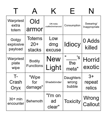 Kings Fall Bingo Card