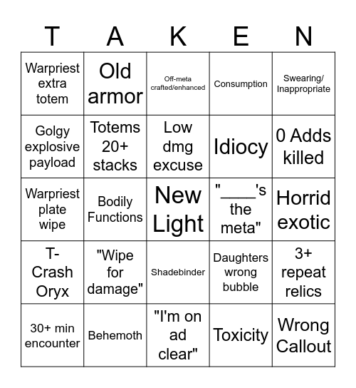 Kings Fall Bingo Card