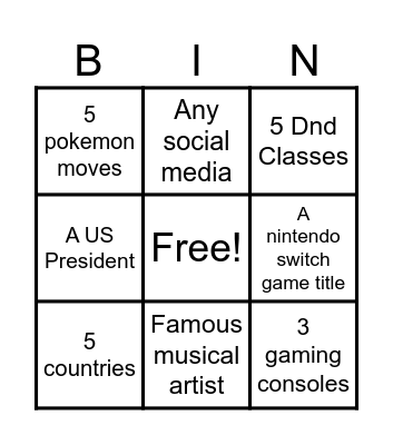Untitled Bingo Card