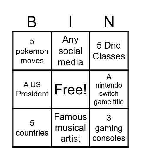 Untitled Bingo Card