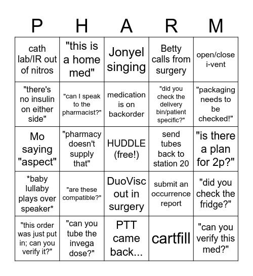 Ingalls Pharmacy Week 2025 Bingo Card