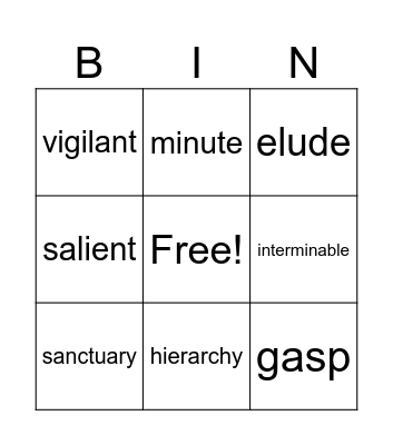 Vocabulary Oct. 13-19 Bingo Card