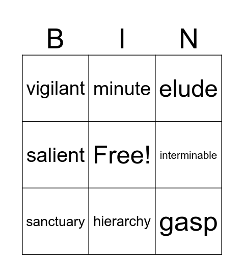 Vocabulary Oct. 13-19 Bingo Card
