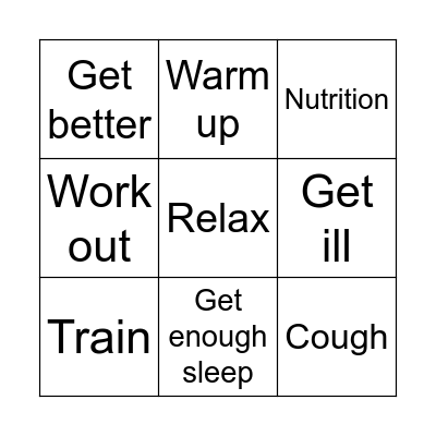 Health and fitness Bingo Card