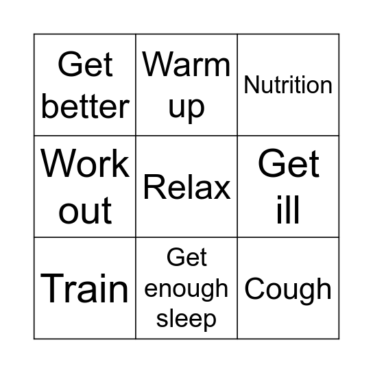 Health and fitness Bingo Card