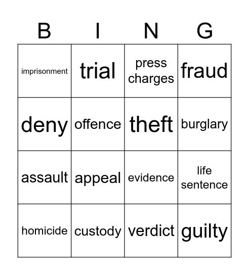 Crime and punishment Bingo Card