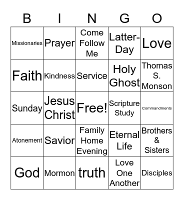 Come Follow Me Bingo Card