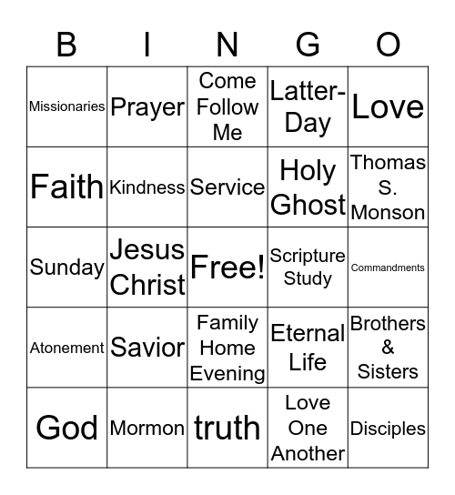 Come Follow Me Bingo Card