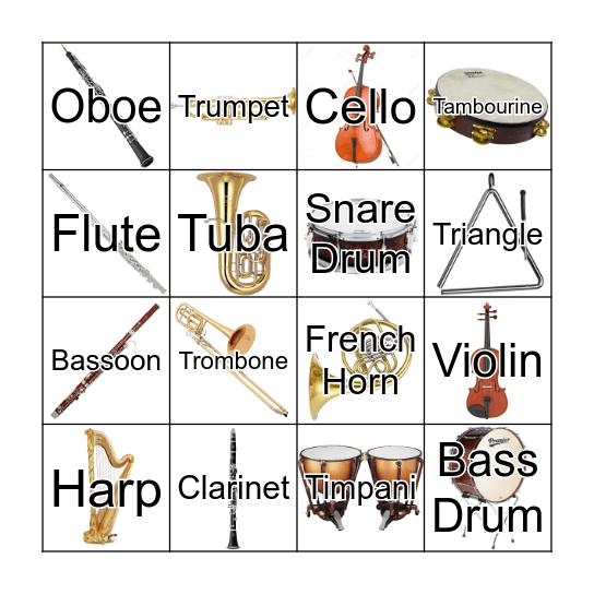 Instruments of the Orchestra Bingo Card