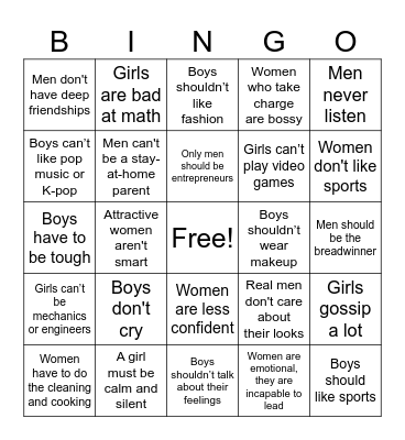 Gender Stereotype Bingo Card