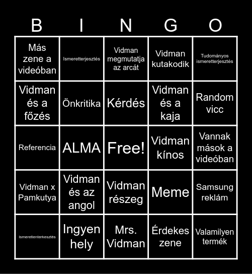 Vidman Bingo Card