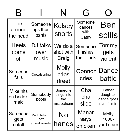 Connor + Ida Wedding Bingo Card