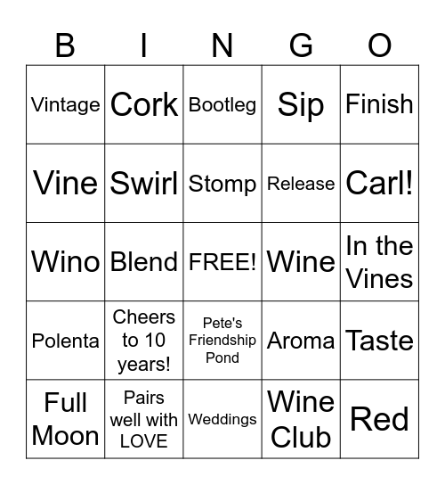 VINO Bingo Card