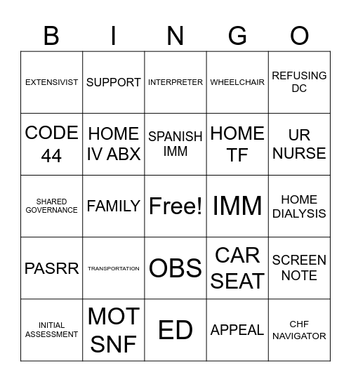 Case Management Bingo Card