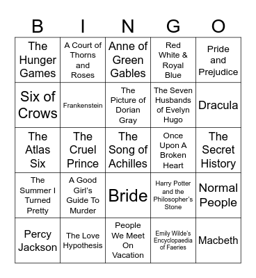 Bookish Bingo Card