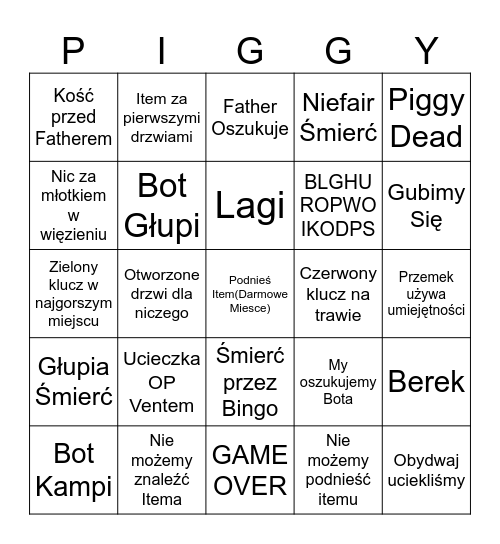 Piggy Bingo Card