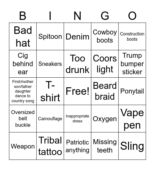 WT wedding bingo Card