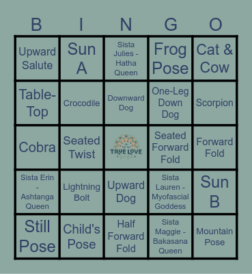 True Love Yoga Bingo Card