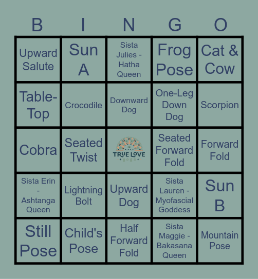 True Love Yoga Bingo Card