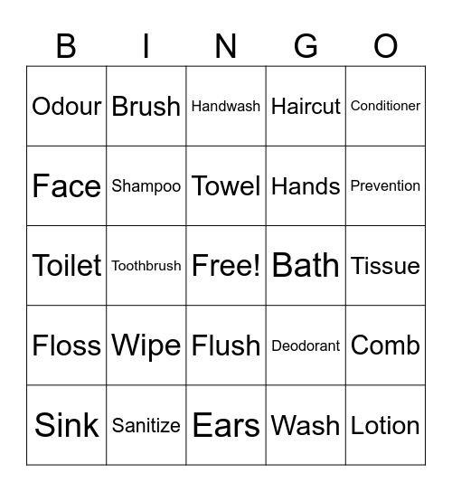 Hygiene Bingo Card