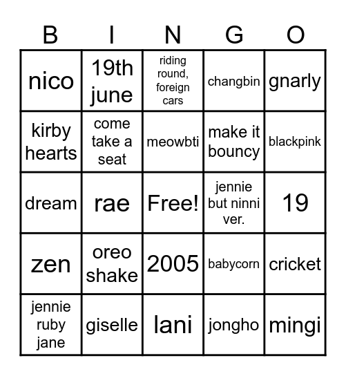 Untitled Bingo Card