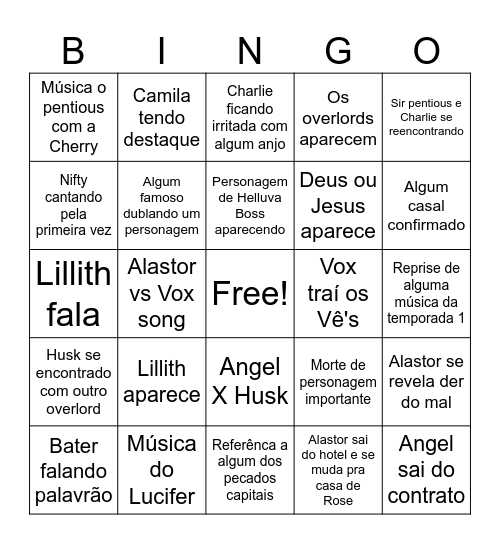 Bingo Hazbin Hotel Bingo Card