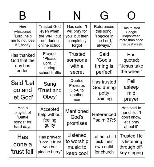 TRUST Bingo Card