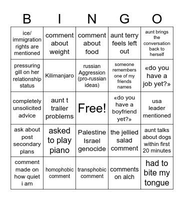 thanksgiving dinner 𖦹°. ᵎᵎ Bingo Card