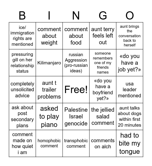 thanksgiving dinner 𖦹°. ᵎᵎ Bingo Card