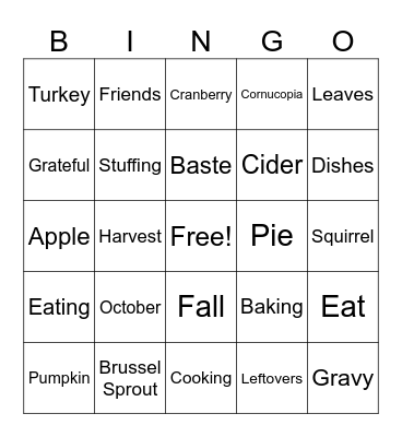 Thanksgiving Bingo Card