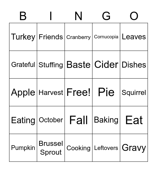 Thanksgiving Bingo Card