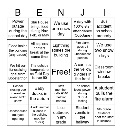 BA Bingo 2025-2026 Bingo Card