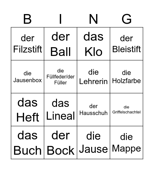 Schule1 Bingo Card