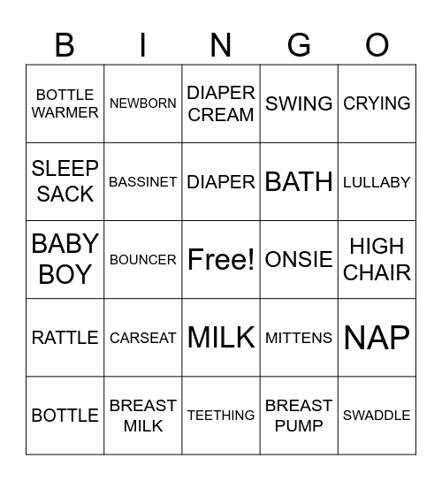BABY BINGO Card