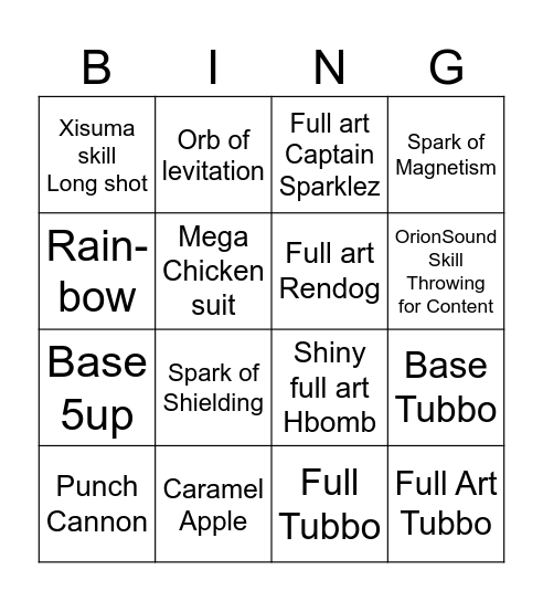 Blue's MCC TCG card wishlist Bingo Card