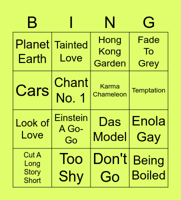 New Romantic 121025 Bingo Card
