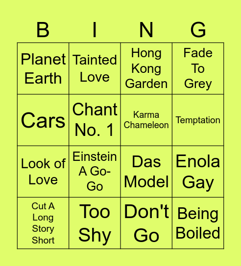 New Romantic 121025 Bingo Card