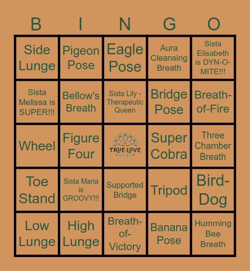 True Love Yoga Bingo Card