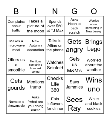 Gramma Bingo Card
